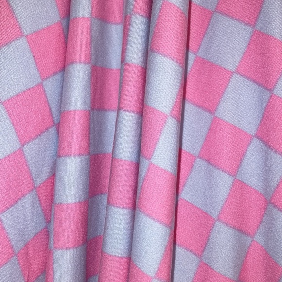 NWT!!👗Juniors XL Bodycon Cross Rib Halter Mini Pink/Blue Checkered Dress - Picture 3 of 7